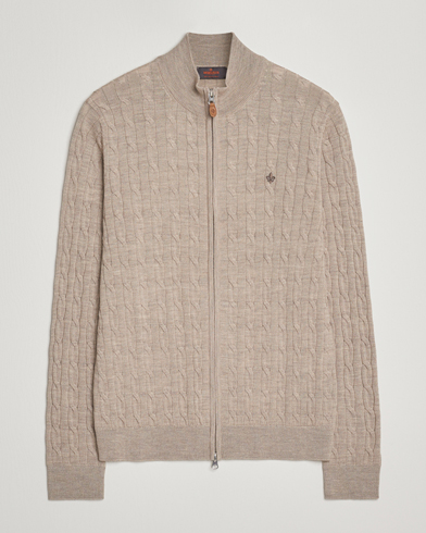 Herre | Morris | Morris Merino Cable Zip Cardigan Khaki