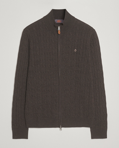Herre | Morris | Morris Merino Cable Zip Cardigan Brown