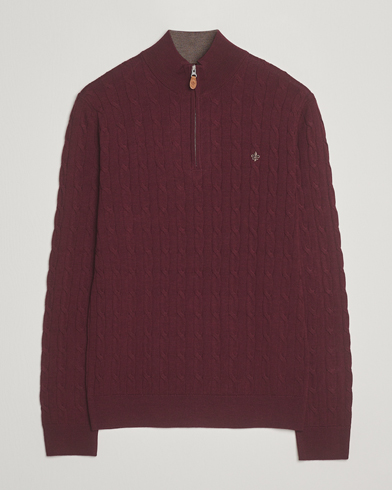 Herre | Morris | Morris Merino Cable Half Zip Wine Red