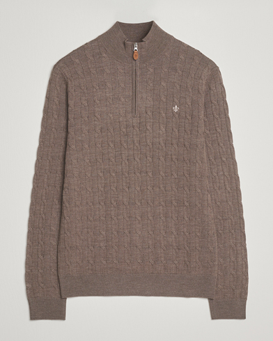 Herre | Morris | Morris Merino Cable Half Zip Light Brown