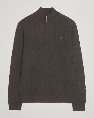 Herre | Morris | Morris Merino Cable Half Zip Dark Brown