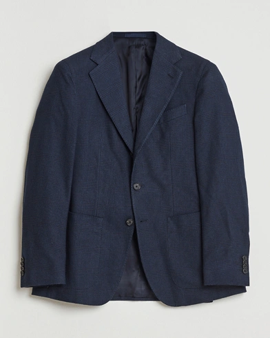 Caruso Aida Brushed Cotton Blazer Navy Check – Blå