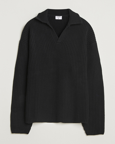 Herre | Filippa K | Filippa K Chunky Ribbed Wool Polo Black