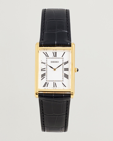 Herre | Seiko | Seiko Quartz Gold Leather 28mm White Dial