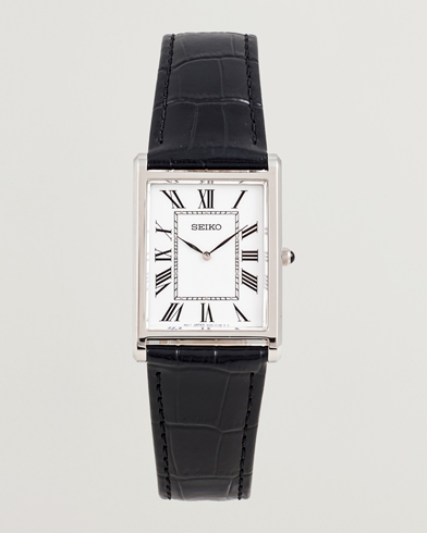 Herre | Seiko | Seiko Quartz Silver Leather 28mm White Dial