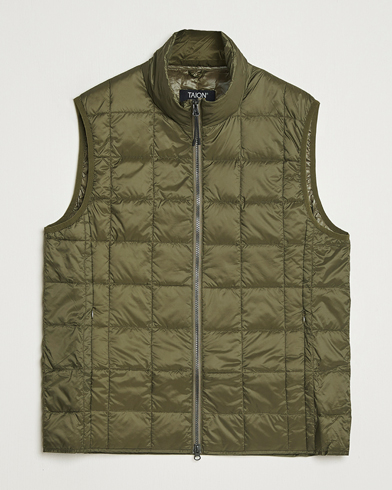 Herre | TAION | TAION High Neck Full Zip Lightweight Down Vest Dark Olive