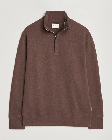 GANT Light Sacker Rib Half Zip Dark Brown Melange – Brun
