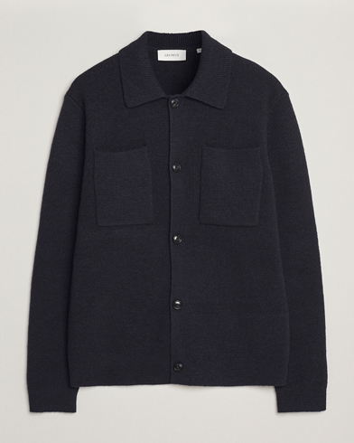 LES DEUX Fisher Milano Wool Knit Overshirt Navy – Blå