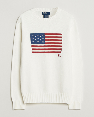 Polo Ralph Lauren Cotton Flag Sweater Deckwash White – Hvit