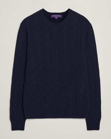 Ralph Lauren Purple Label Cashmere Cable Sweater Chairman Navy – Blå