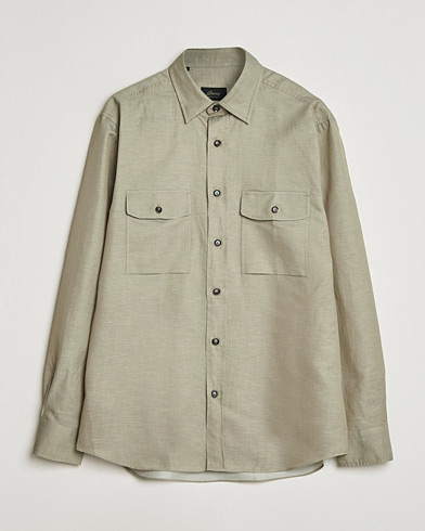 Brioni Cotton/Linen Overshirt Olive – Grønn