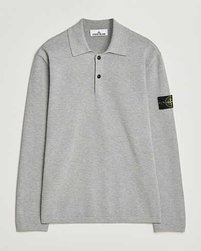 Stone Island Micro Stitch Knitted Cotton Polo Melange Pearl Grey – Grå