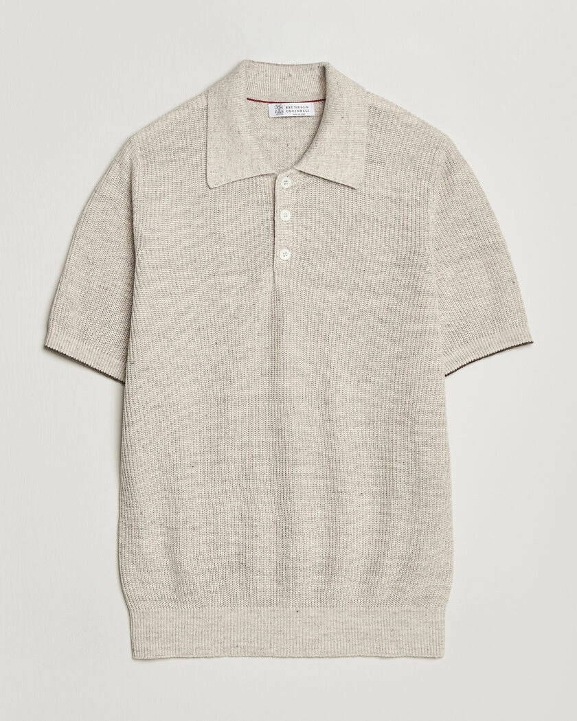 Brunello Cucinelli Linen Rib Knitted Polo Light Beige – Beige