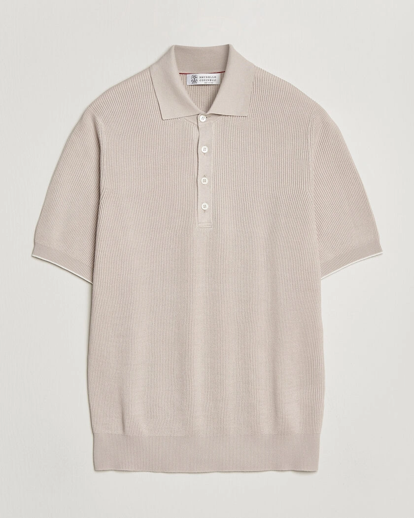 Brunello Cucinelli Cotton Rib Knitted Polo Light Beige – Beige