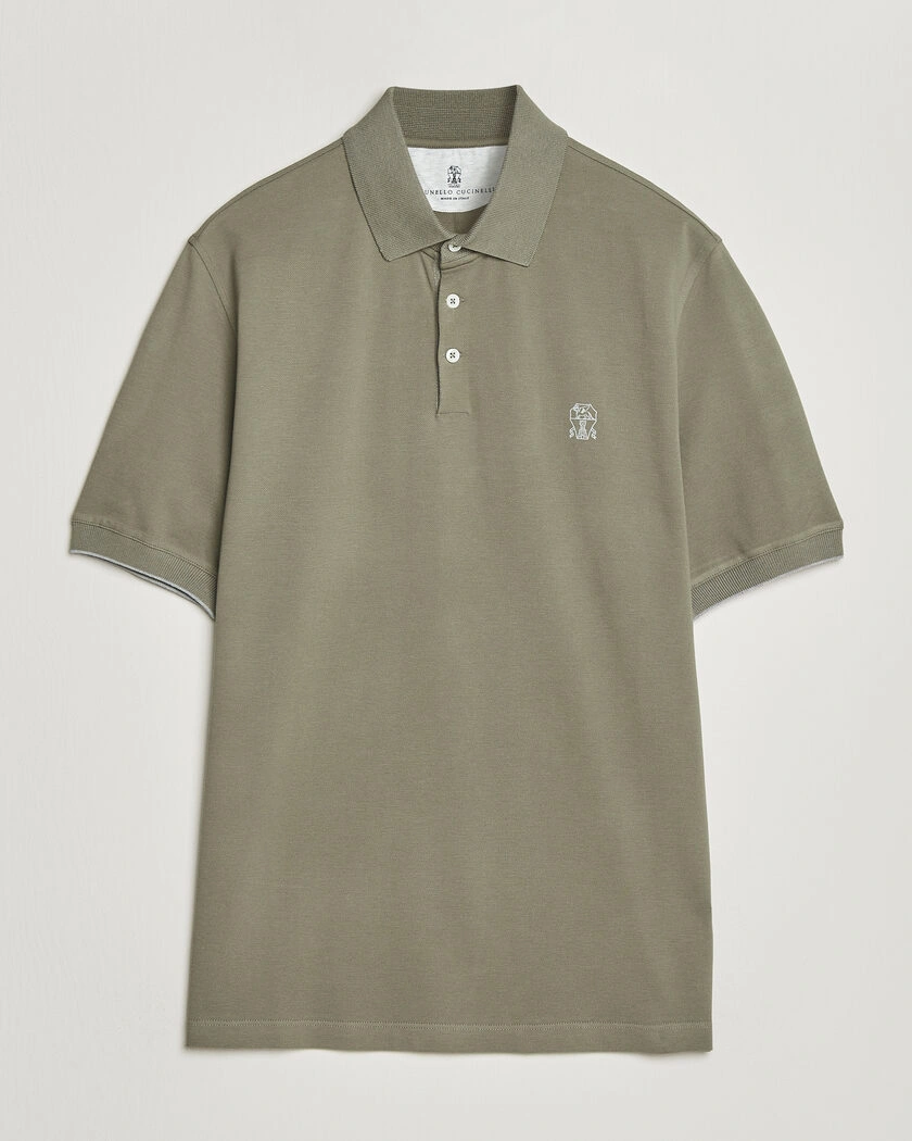Brunello Cucinelli Short Sleeve Logo Polo Olive – Grønn