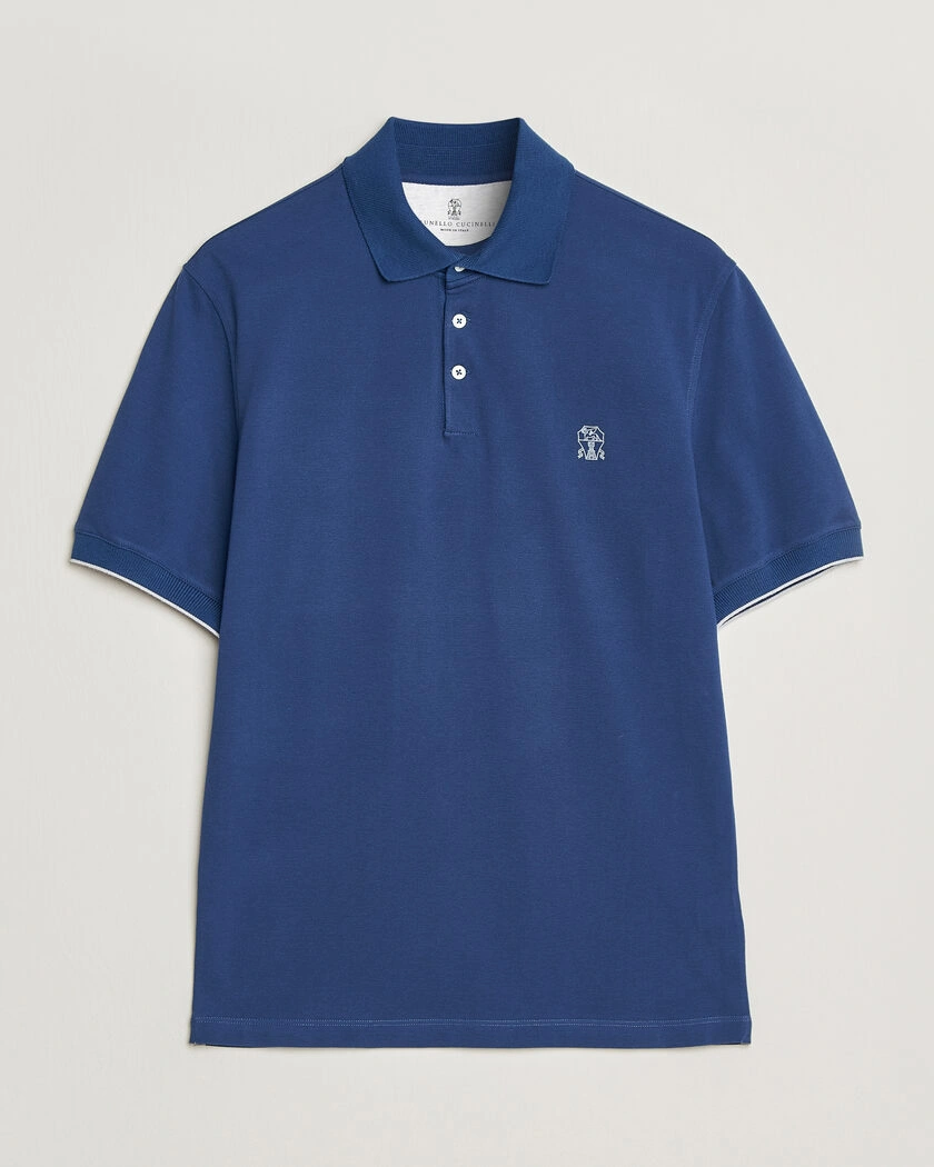 Brunello Cucinelli Short Sleeve Logo Polo Blue – Blå