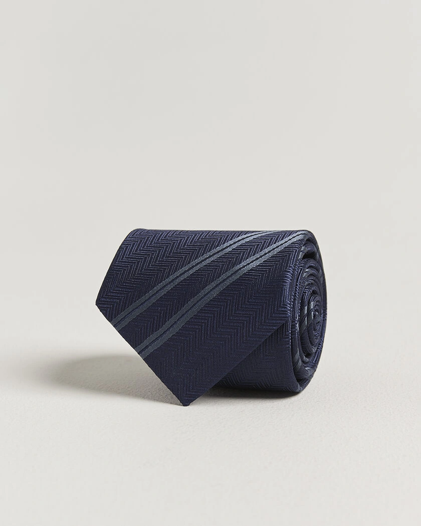 Brunello Cucinelli Regimental Stripe Silk Tie Navy – Blå