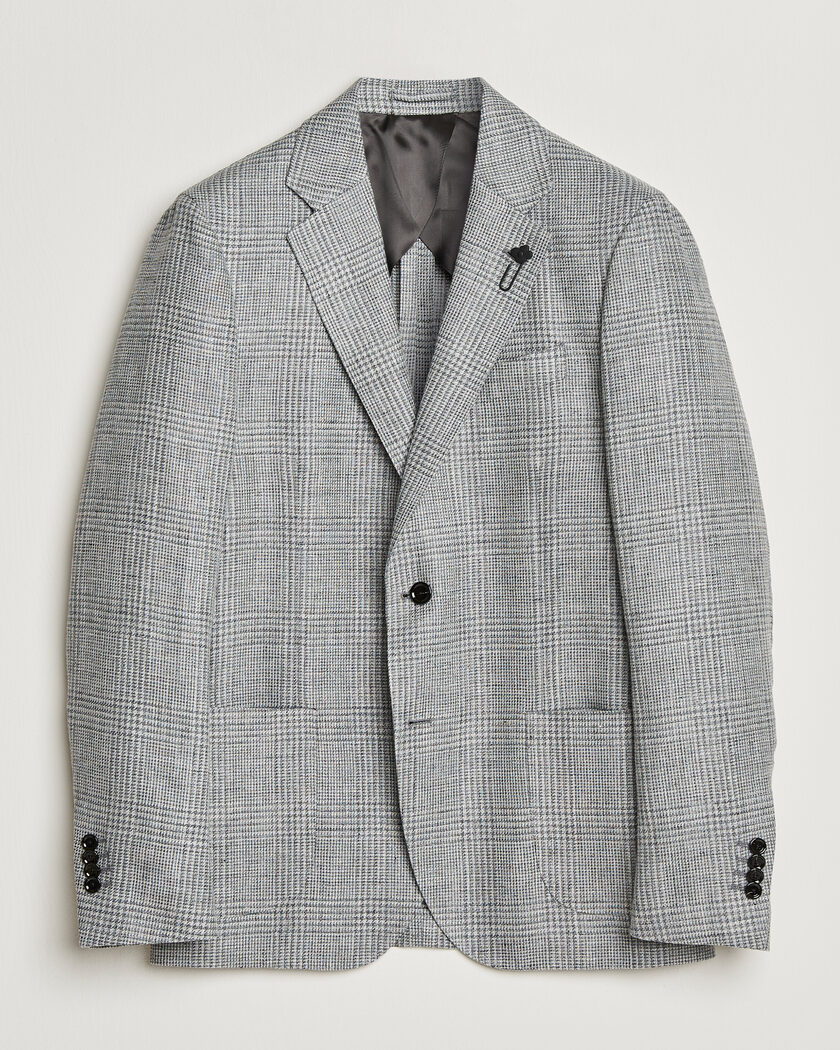 Lardini Checked Linen/Wool Blazer Grey – Grå