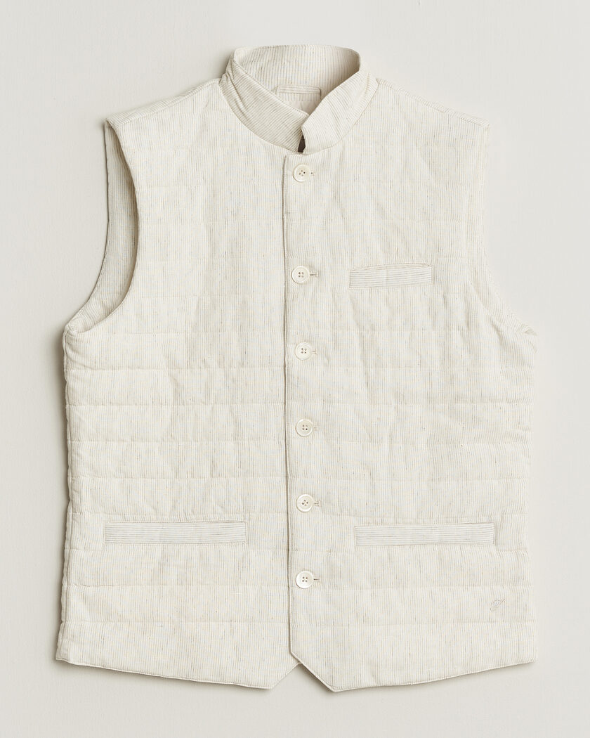 Stenströms Mid Layer Pin Stripe Linen Vest Off White – Hvit