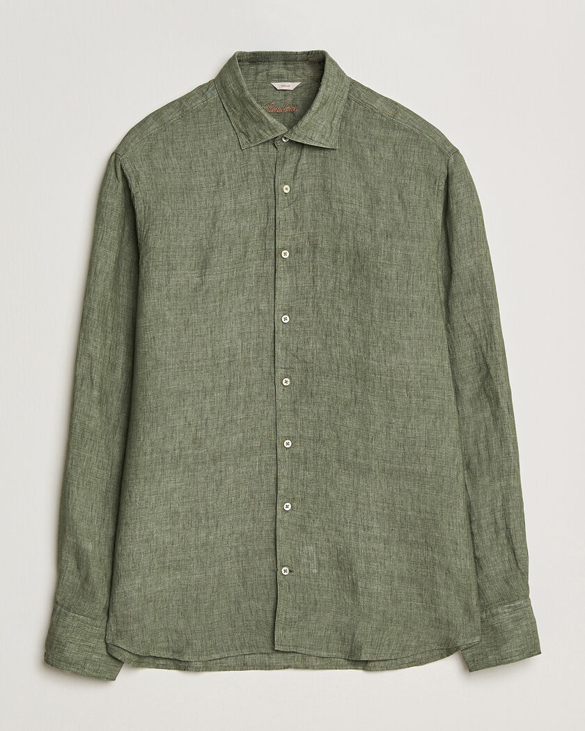 Stenströms Regular Fit Cut Away Linen Shirt Green – Grønn