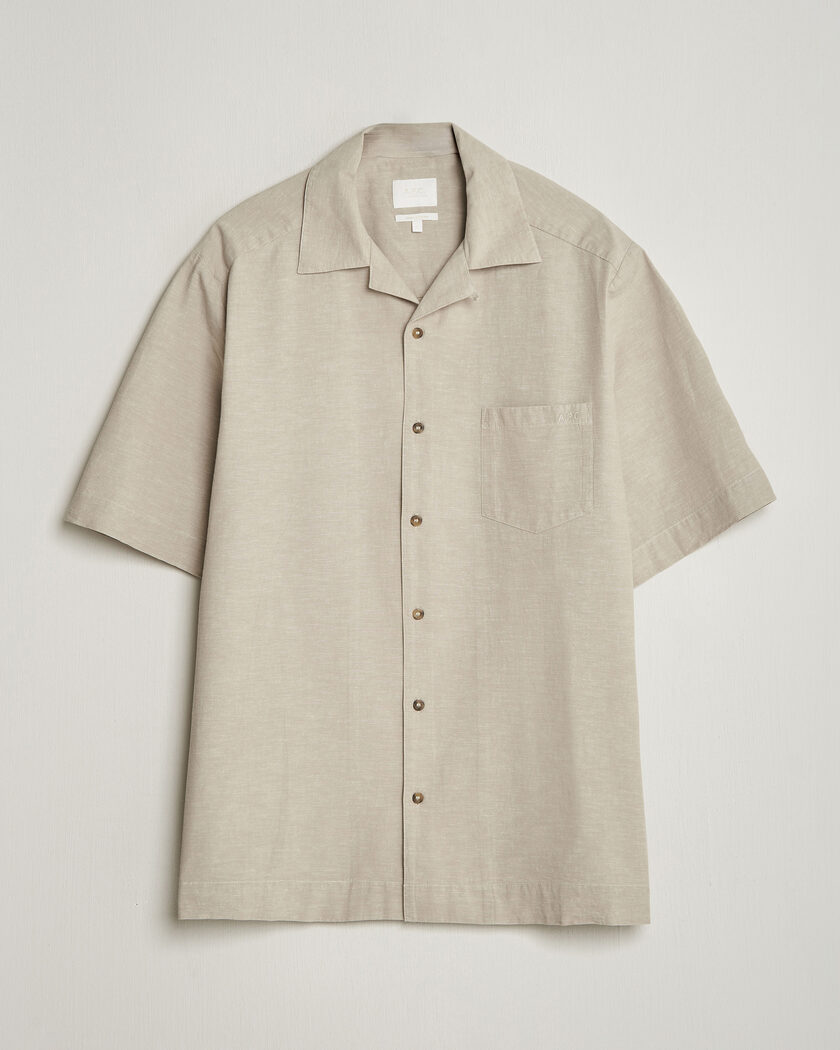 A.P.C. Jude Cotton/Linen Short Sleeve Shirt Sage Green – Grønn