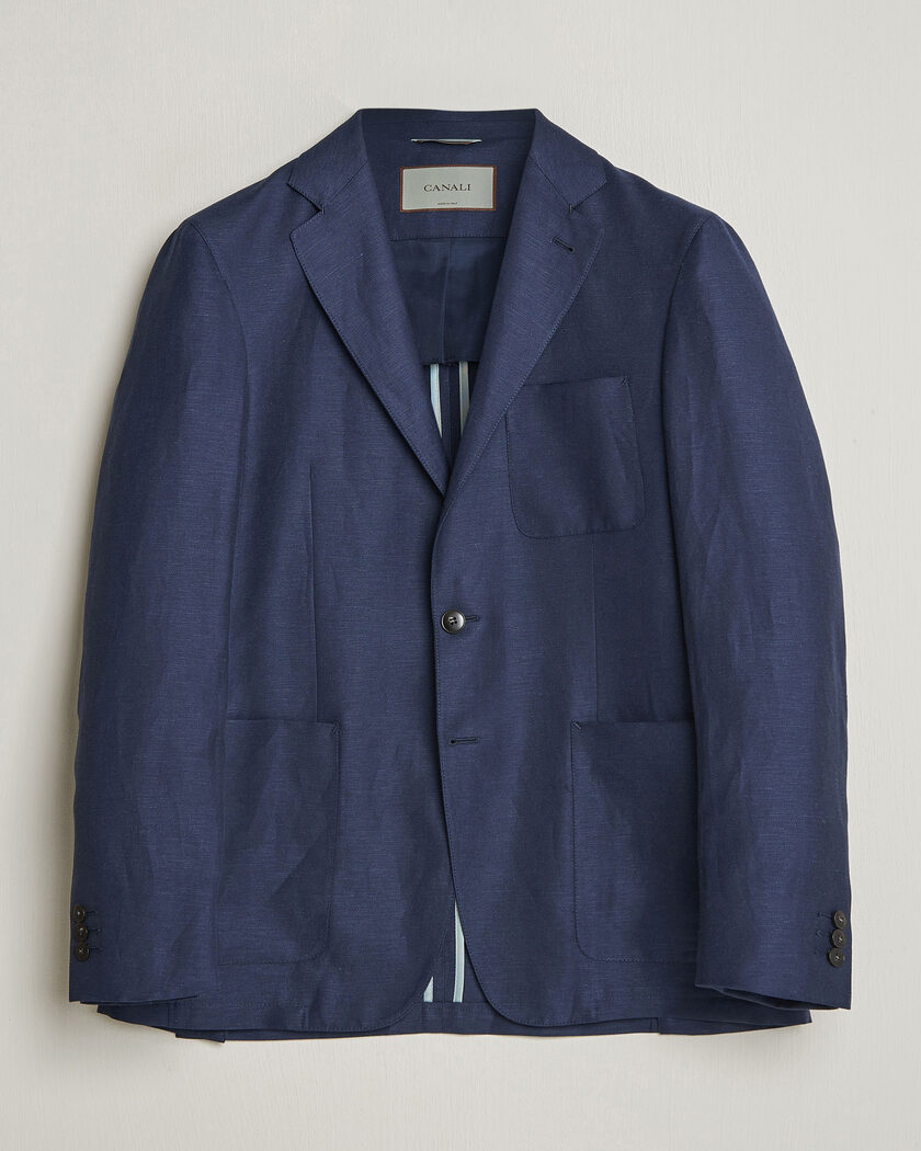 Canali Unconstructed Wool/Linen Blazer Dark Blue – Blå