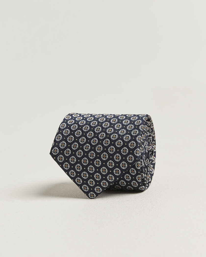 Canali Jacquard Flower Silk Tie Navy – Blå