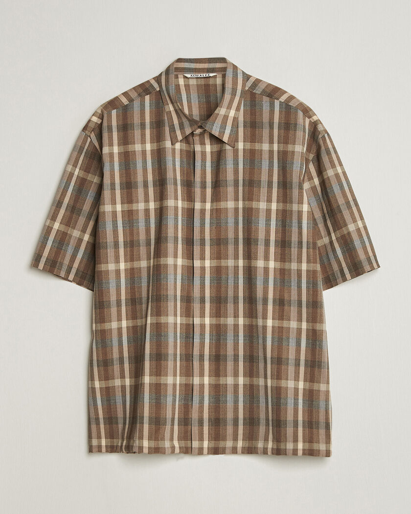 Auralee Tropical Wool Half Sleeve Shirt Brown Check – Brun