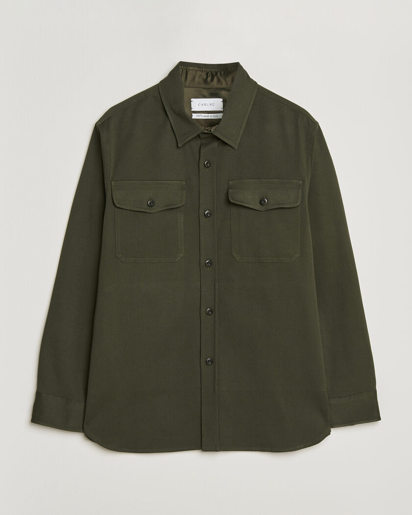 Caruso Twill Cotton Overshirt Dark Green – Grønn