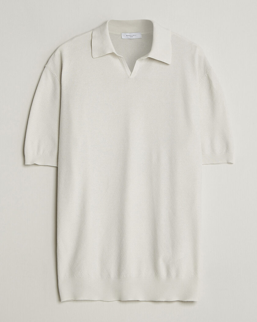 Boglioli Short Sleeve Polo Piquet Off White – Hvit