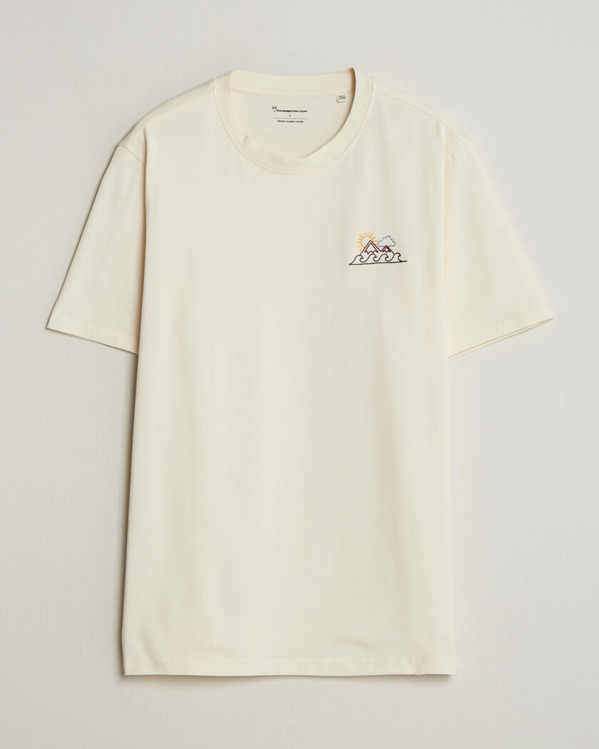 KnowledgeCotton Apparel Chest Print T-Shirt Egret – Hvit