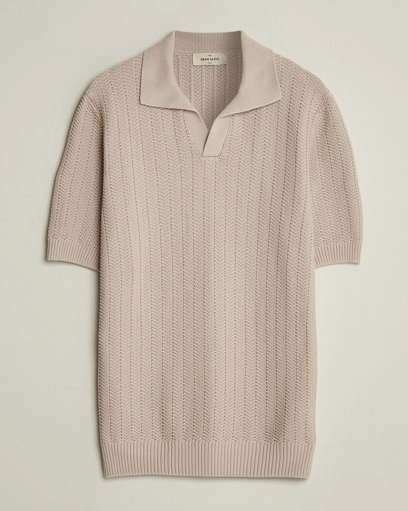 Gran Sasso Cotton Structured Knitted Polo Beige – Beige