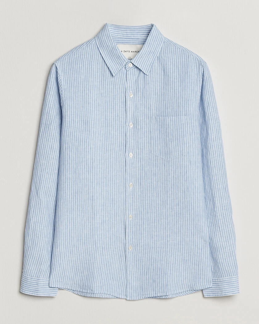 A Day's March Daintree Striped Linen Shirt Light Blue/White – Blå