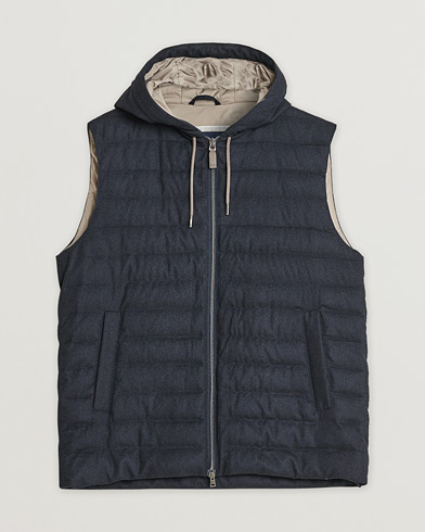 Herre | Pre-owned | Herno Hooded Flannel Cashmere & Silk Vest Navy 52