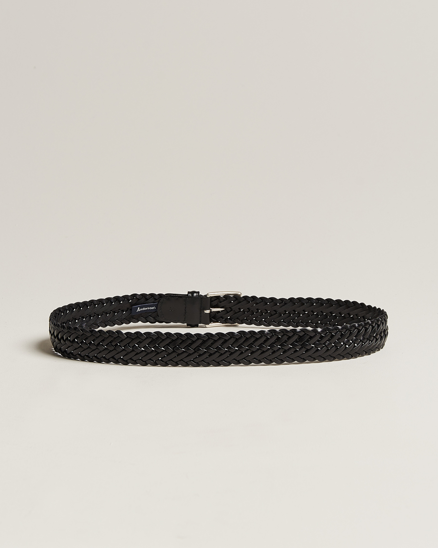Herre | Flettede belter | Anderson\'s | Woven Leather 3,5 cm Belt Tanned Black