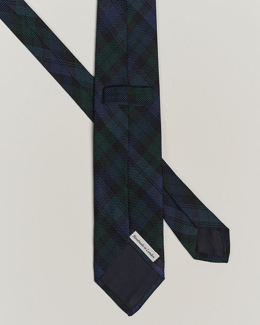 Herre | Assesoarer | Drake\'s | Silk Fine Grenadine Handrolled 8 cm Tie Blackwatch