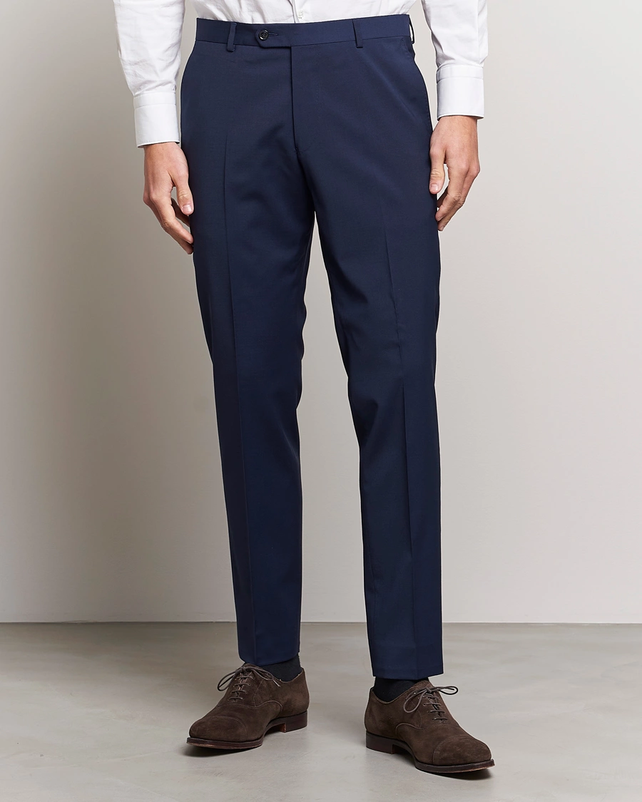 Herre | Dressbukser | Oscar Jacobson | Denz Wool Stretch Trousers Blue