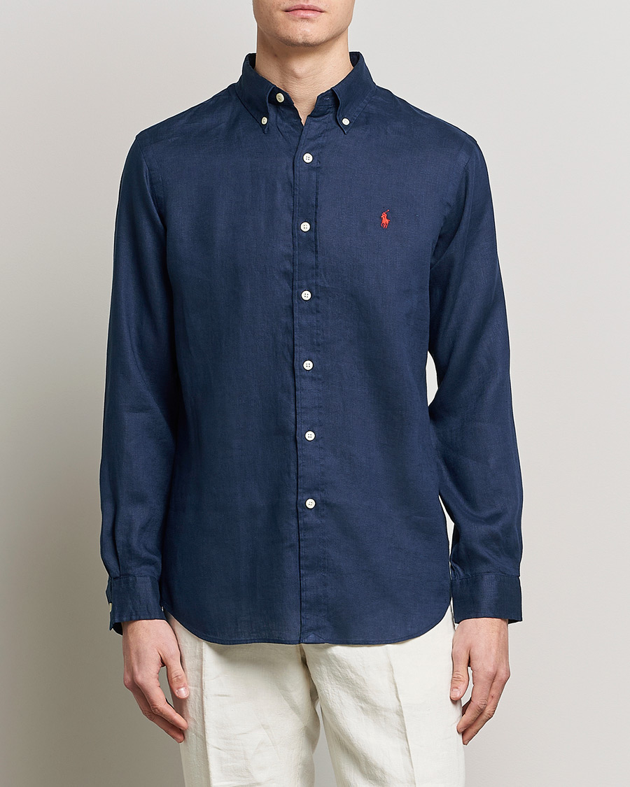 Herre | Skjorter | Polo Ralph Lauren | Custom Fit Linen Button Down Newport Navy