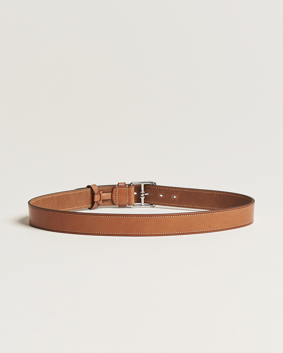 Herre | Umønstrede belter | Anderson\'s | Bridle Stiched 3,5 cm Leather Belt Tan