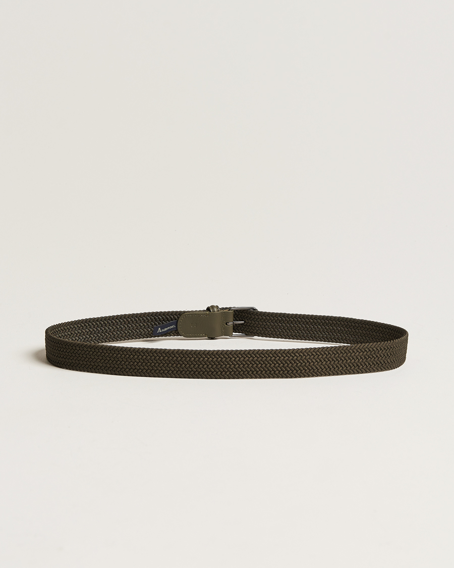 Herre | Belter | Anderson\'s | Elastic Woven 3 cm Belt Military Green