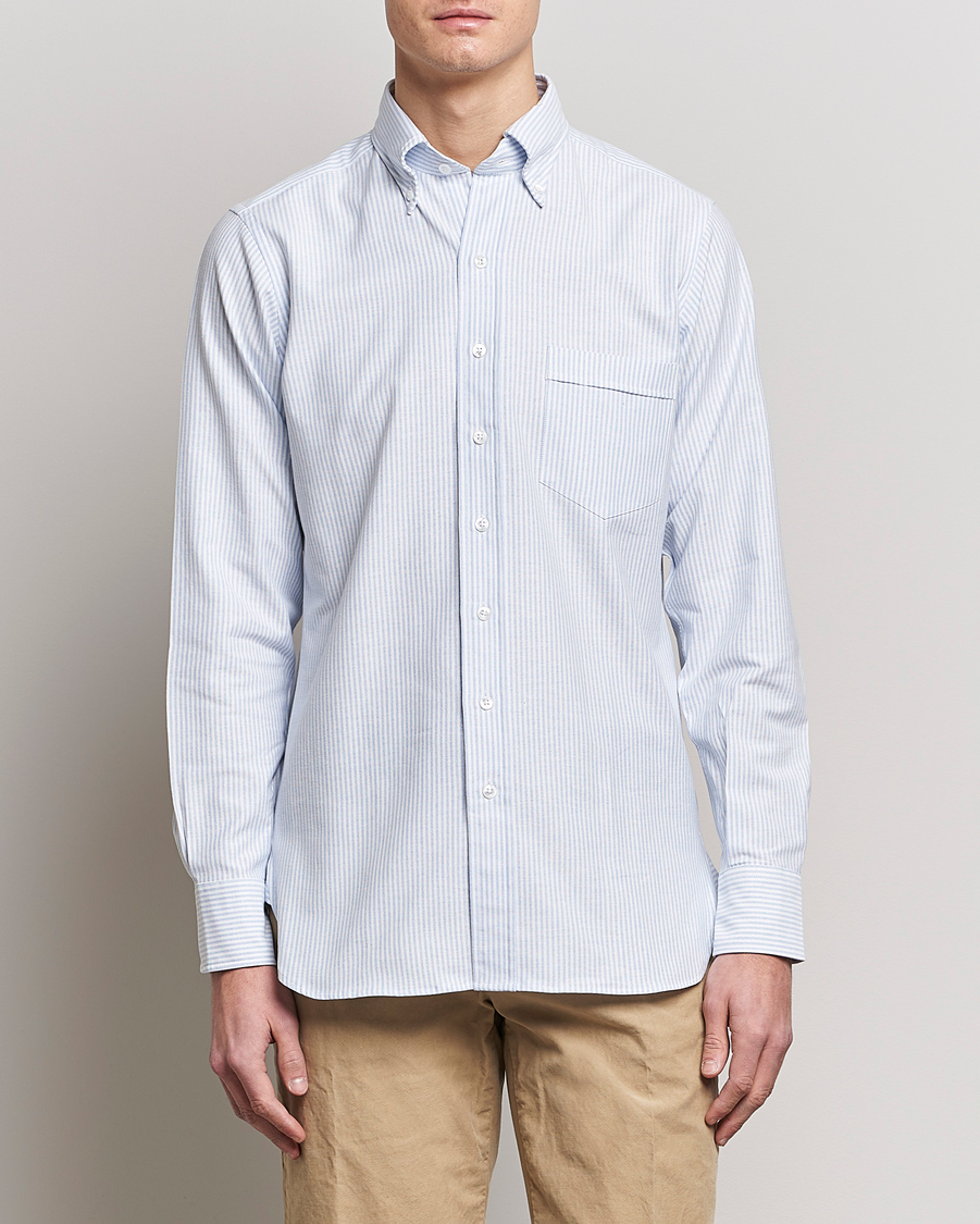 Herre | Oxfordskjorter | Drake\'s | Striped Oxford Button Down Shirt Blue/White