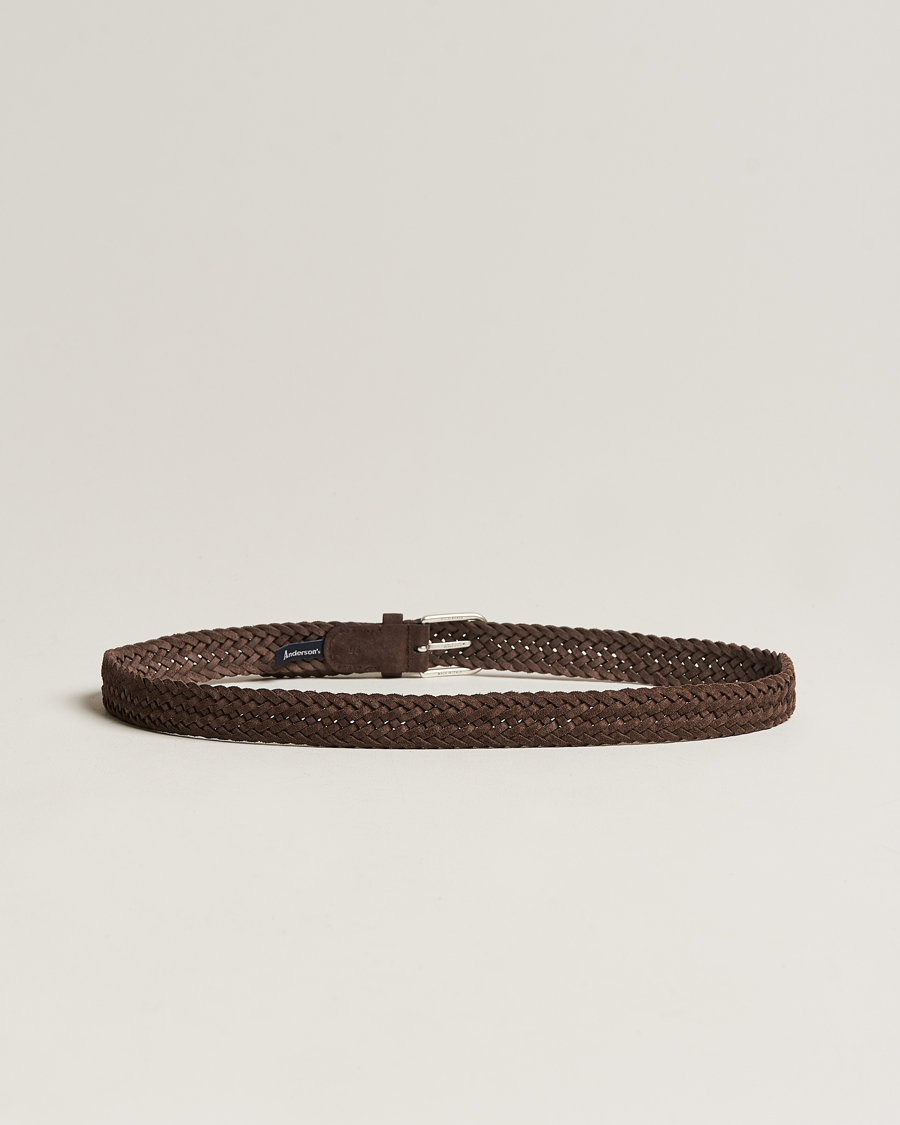 Herre | Anderson's | Anderson\'s | Woven Suede Belt 3 cm Dark Brown