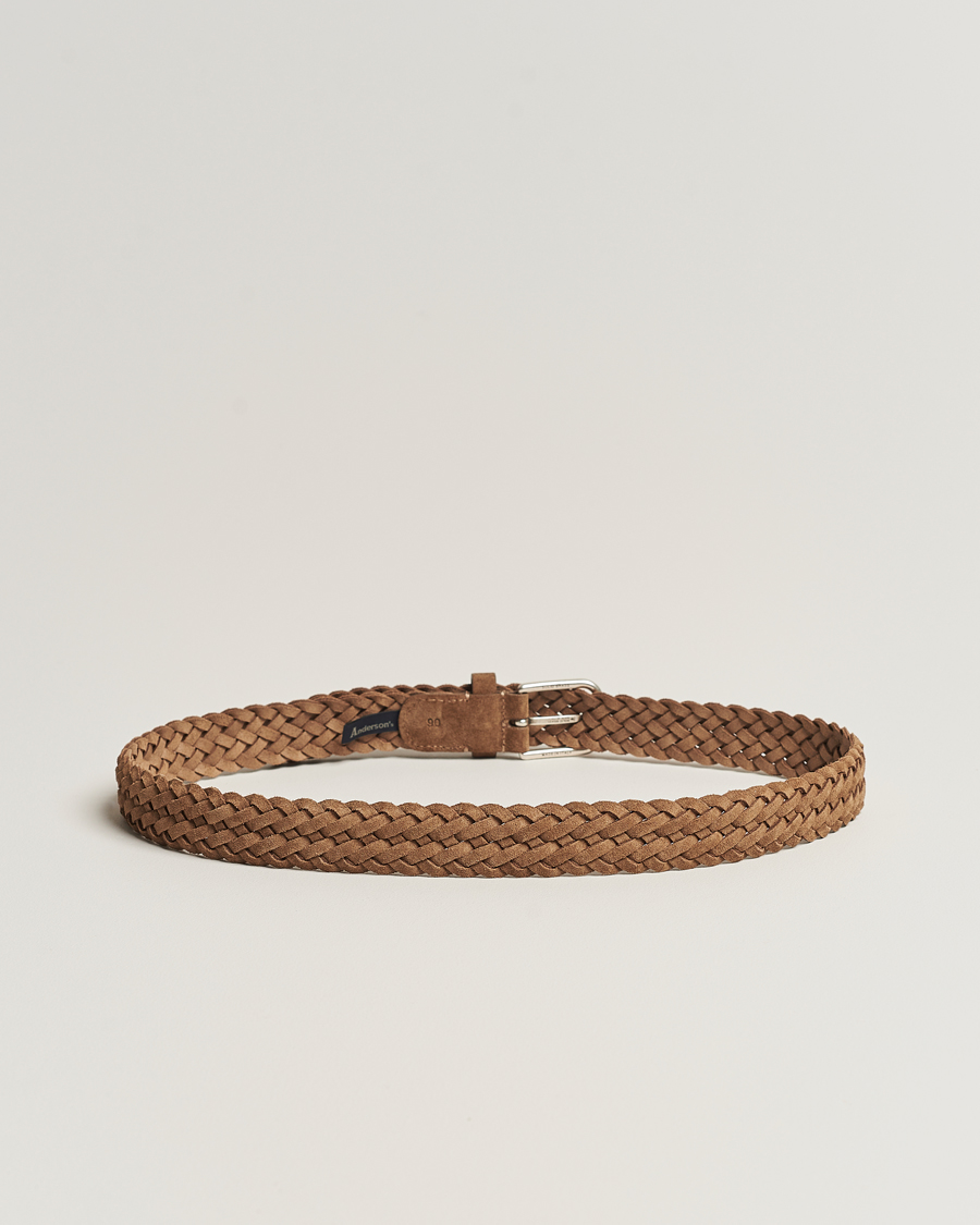 Herr | Avdelningar | Anderson\'s | Woven Suede Belt 3 cm Light Brown