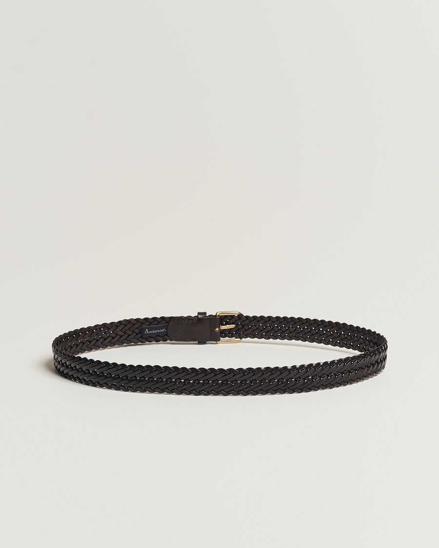 Herre | Italian Department | Anderson's | Woven Leather Belt 3 cm Dark Brown