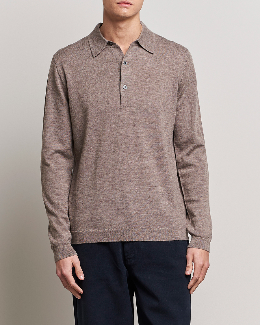 Herre | Klær | A Day\'s March | Ambroz Merino Polo Taupe Melange