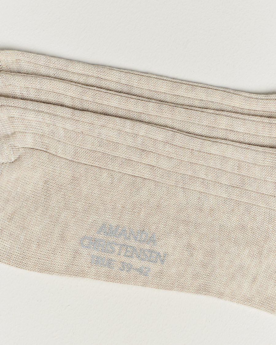 Herre | Sokker | Amanda Christensen | 3-Pack True Cotton Ribbed Socks Sand Melange