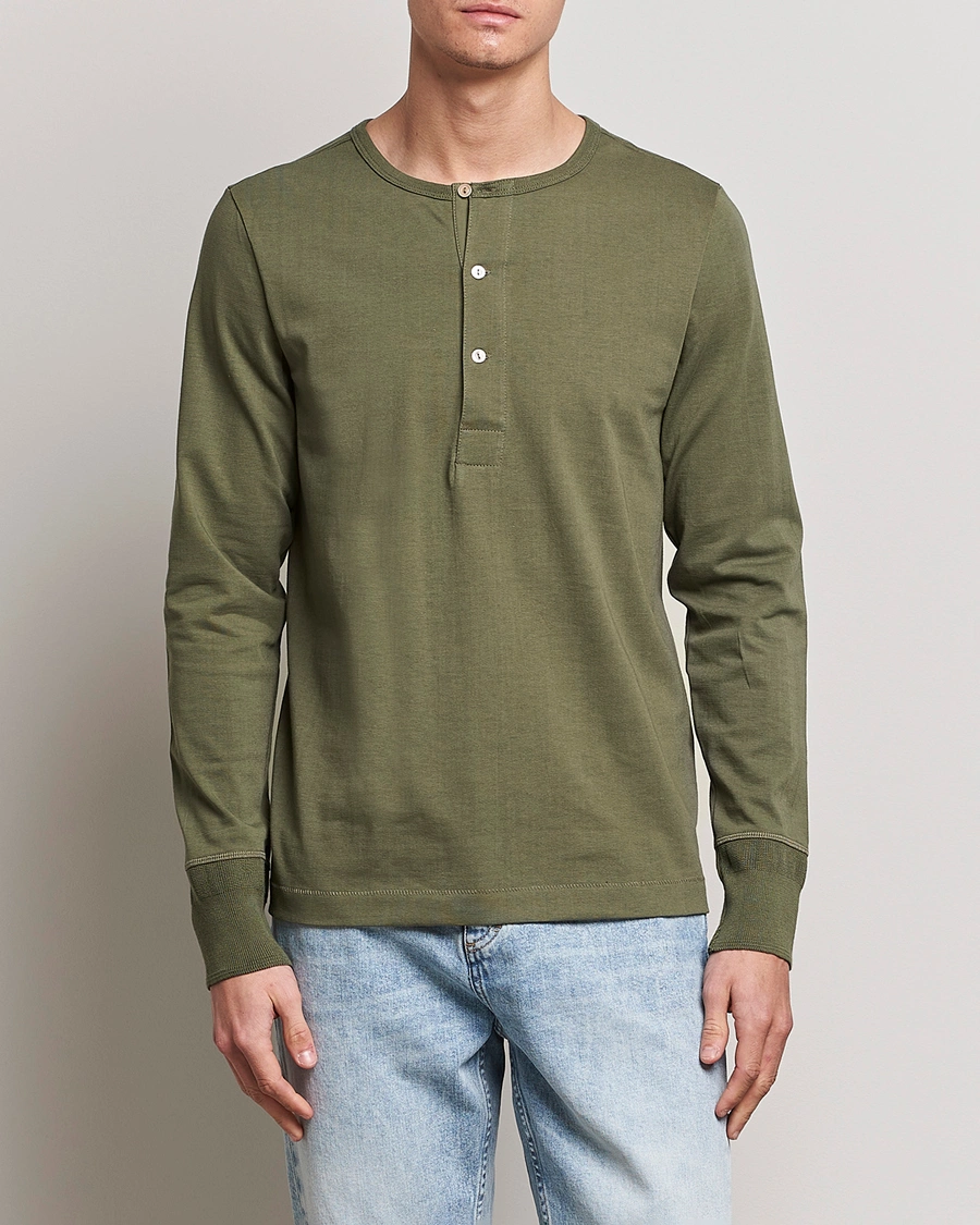 Herre | Klær | Merz b. Schwanen | Classic Organic Cotton Henley Sweater Army