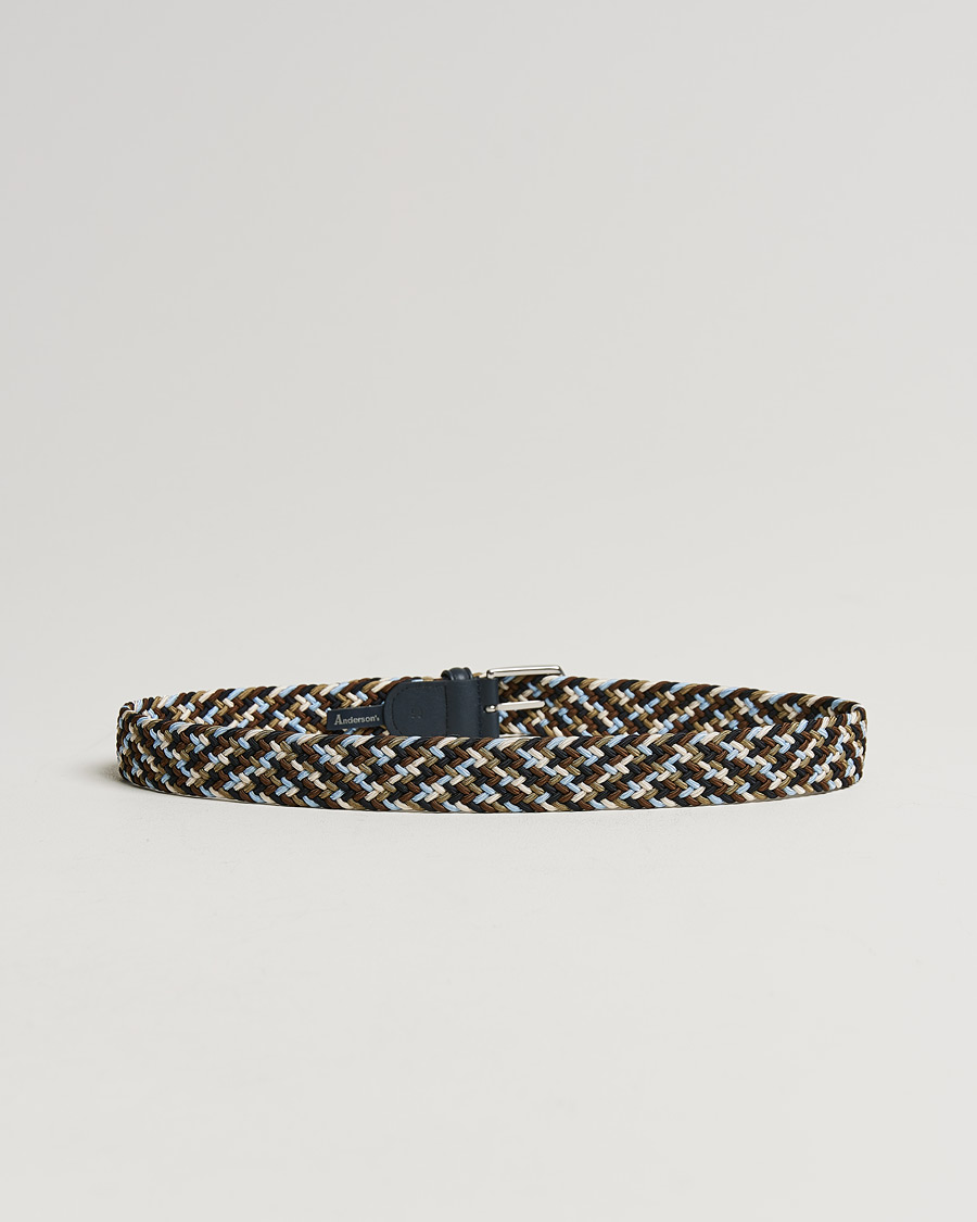 Herre | Anderson's | Anderson\'s | Stretch Woven 3,5 cm Belt Navy/Green/Brown