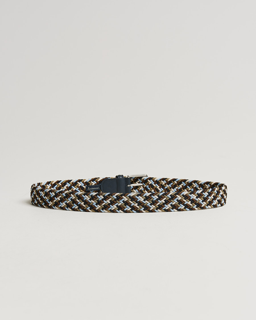 Herre | Belter | Anderson\'s | Stretch Woven 3,5 cm Belt Navy/Green/Brown