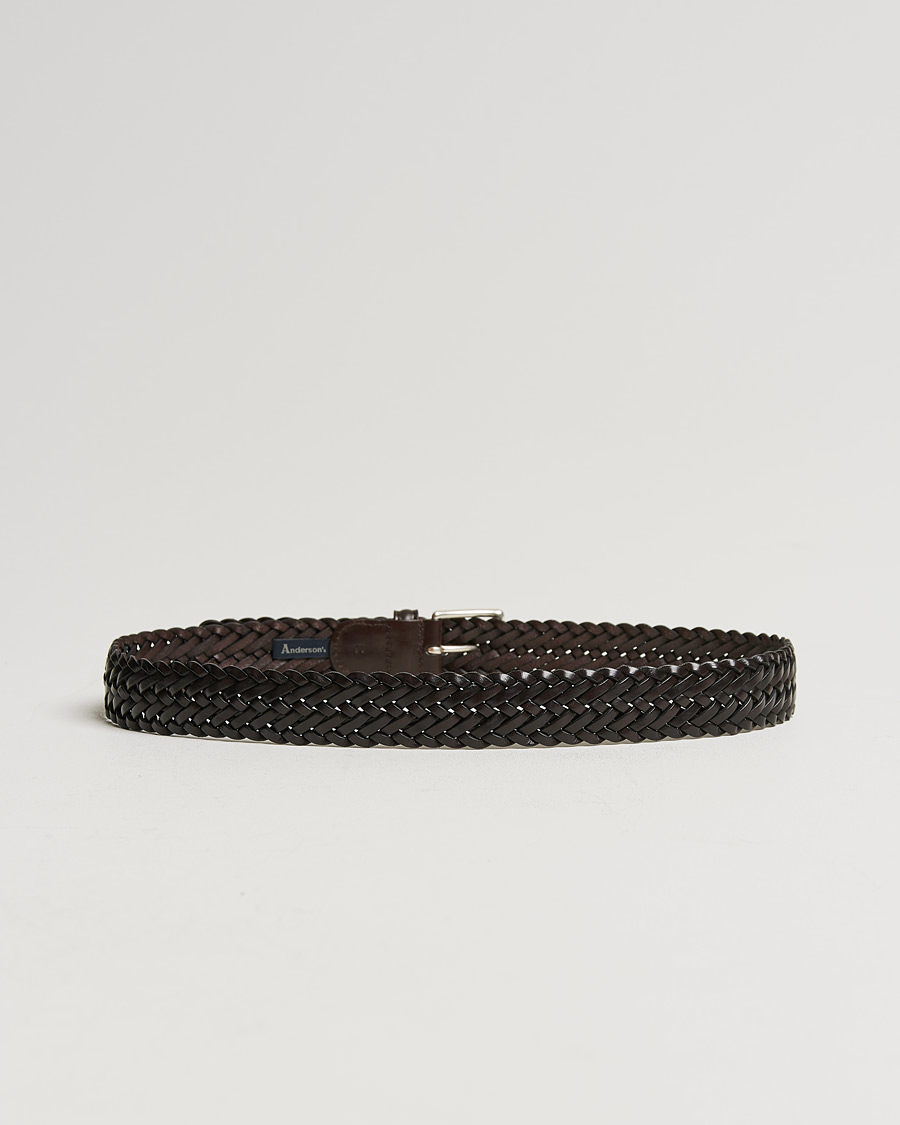 Herre | Flettede belter | Anderson\'s | Woven Leather 3,5 cm Belt Dark Brown